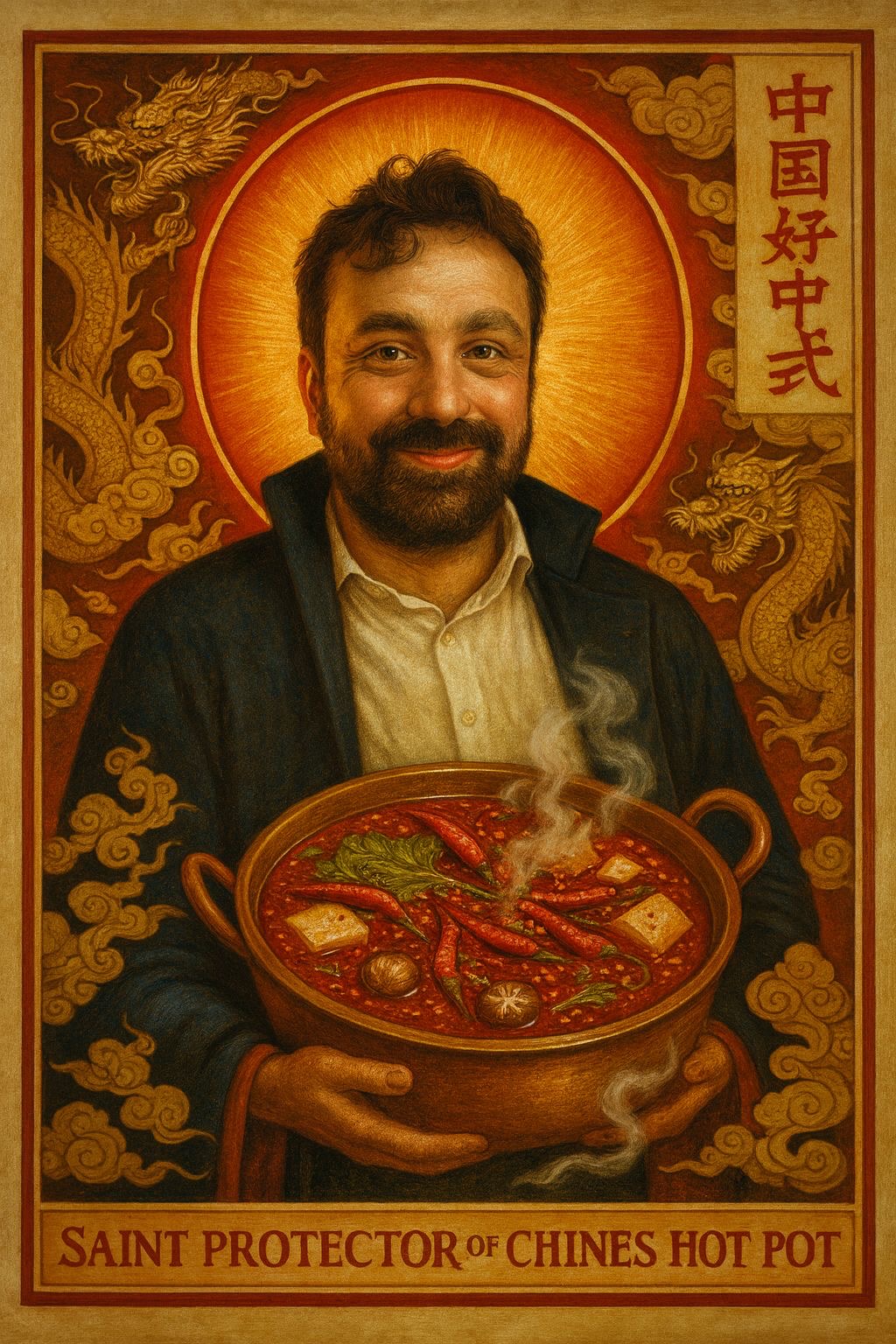 Illustrazione di MangiONE santo protettore dell'hot pot